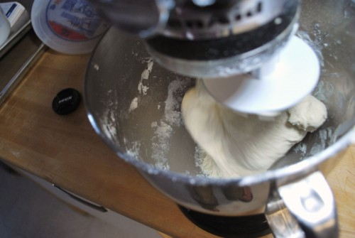 The dough is just starting to pull from the sides and form a ball.