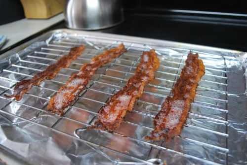 By the way, the burgers only require 3 slices, I always cook and extra as I love bacon.  The ultimate treat.