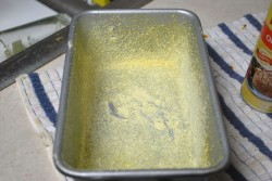 Tap the pan on each side to evenly coat the pan with cornmeal.