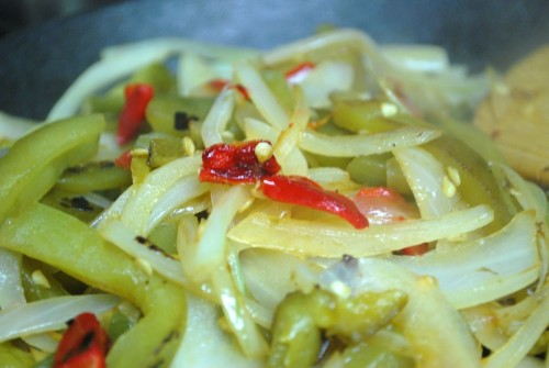 Peppers and onions saute'd together, mmm.