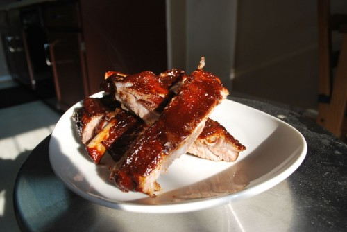When serving it is nice to stack and weave the ribs.  It provides a nice texture and has the added benefit of making them easy to grab.  