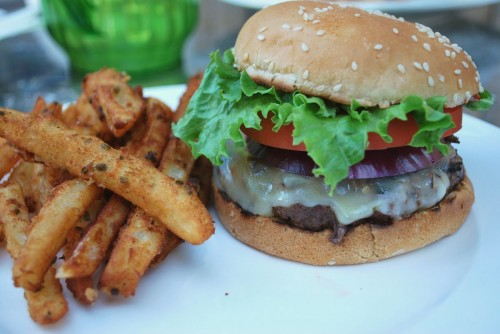 Firecracker Burger with Sour Cream and Chive Fries