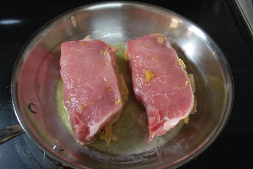 Make sure you have plenty of room around the chops, so that they don't steam.