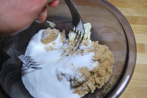 Blend the butter and sugar together using a fork or pastry blender