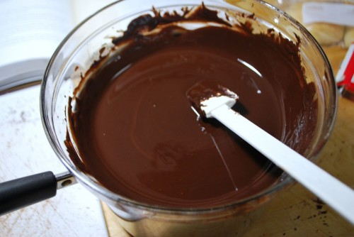 Melt the chopped chocolate over a double boiler