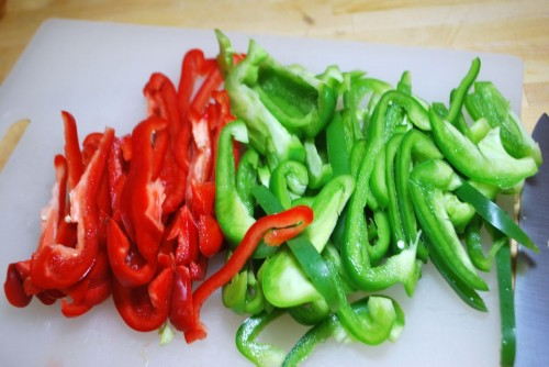 Cut the peppers into strips