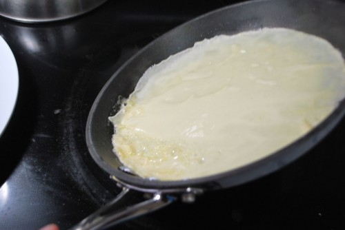 Roll the pan around to make sure that the batter evenly coats the pan