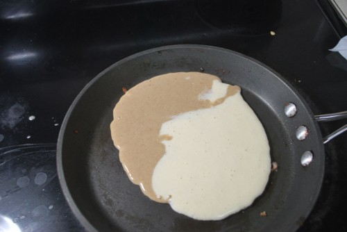 Basically I had cool yin-yang pancakes, but only the regular pancake half cooked.