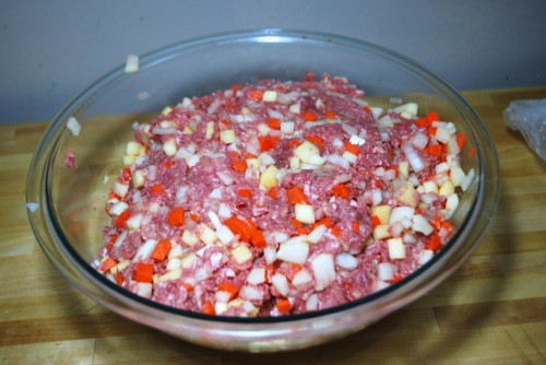 Try to get the vegetables mixed throughout the meat