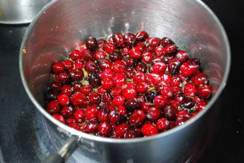 Add the cranberries to the sweet liquid