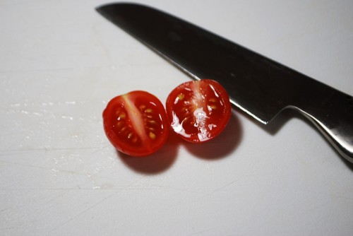 Cut the tomatoes in half crosswise
