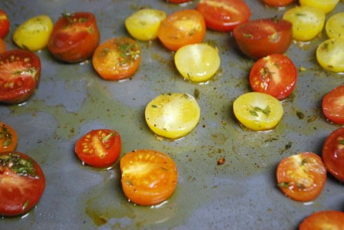 The tomatoes will be softened so let them cool on the sheetpan before using.