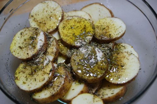 Toss the coins in oliveoil and seasonings