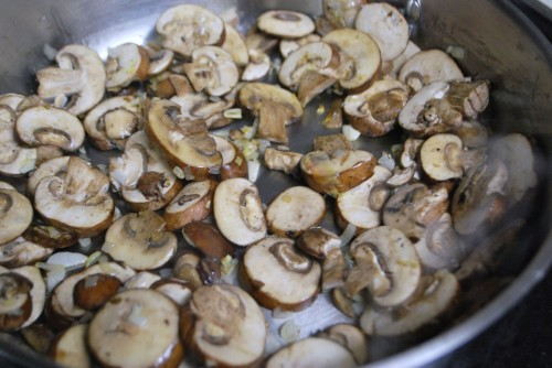 Mushrooms getting friendly with a little garlic and shallots