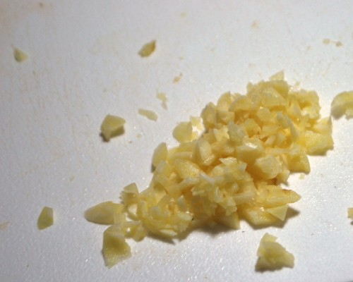 Dice the garlic as fine as you can.  This is an extreme close-up and it is actually finer than it looks.