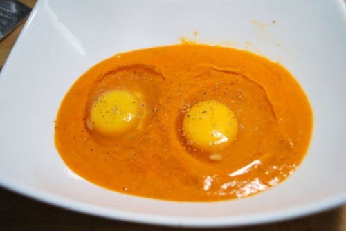 Crack the eggs into the sauce