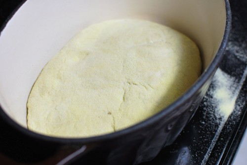 Flop the dough into the dutch oven