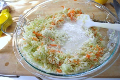 Fold the dressing into the salad