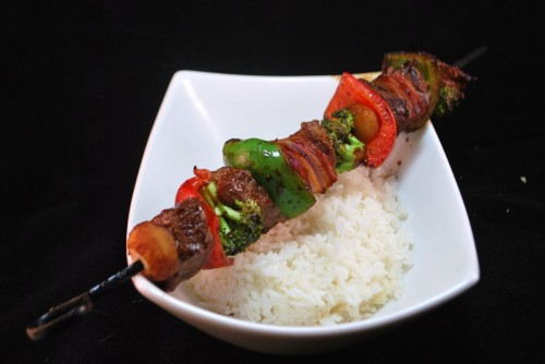 Asian Beef Kabobs over Rice