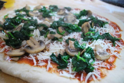 Top with the spinach and mushrooms