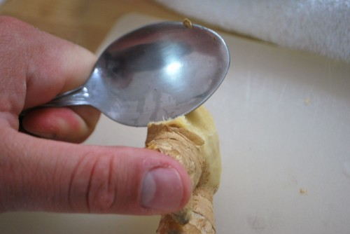 Peel ginger with a spoon
