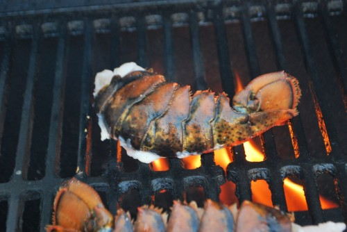 Lobster meat side down
