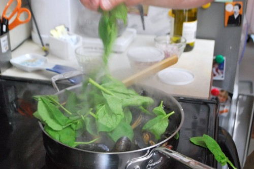 Add some spinach, season and stir