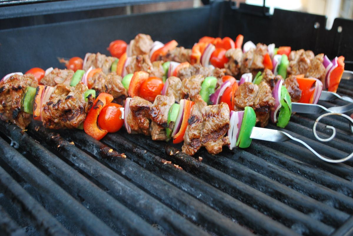 Grilling the skewers