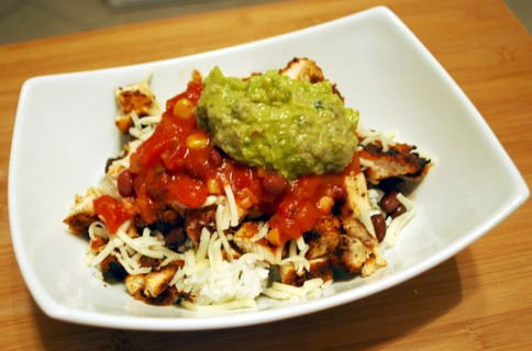 Top with the cheese, salsa and guacamole