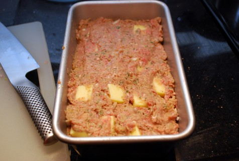 Layer the cheese and meatloaf mixture