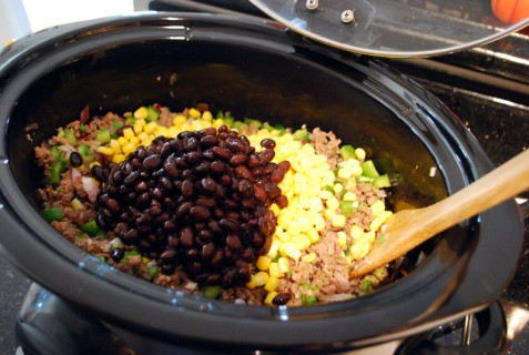Add the corn and beans
