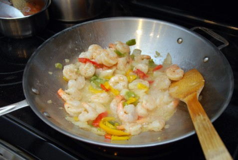 Add the shrimp back to the mixture