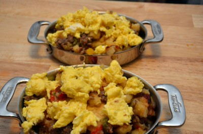Top with more potatoes and the eggs