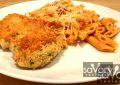 Easy Parmesan Crusted Chicken served with Penne Vodka Sauce