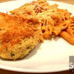 Easy Parmesan Crusted Chicken served with Penne Vodka Sauce